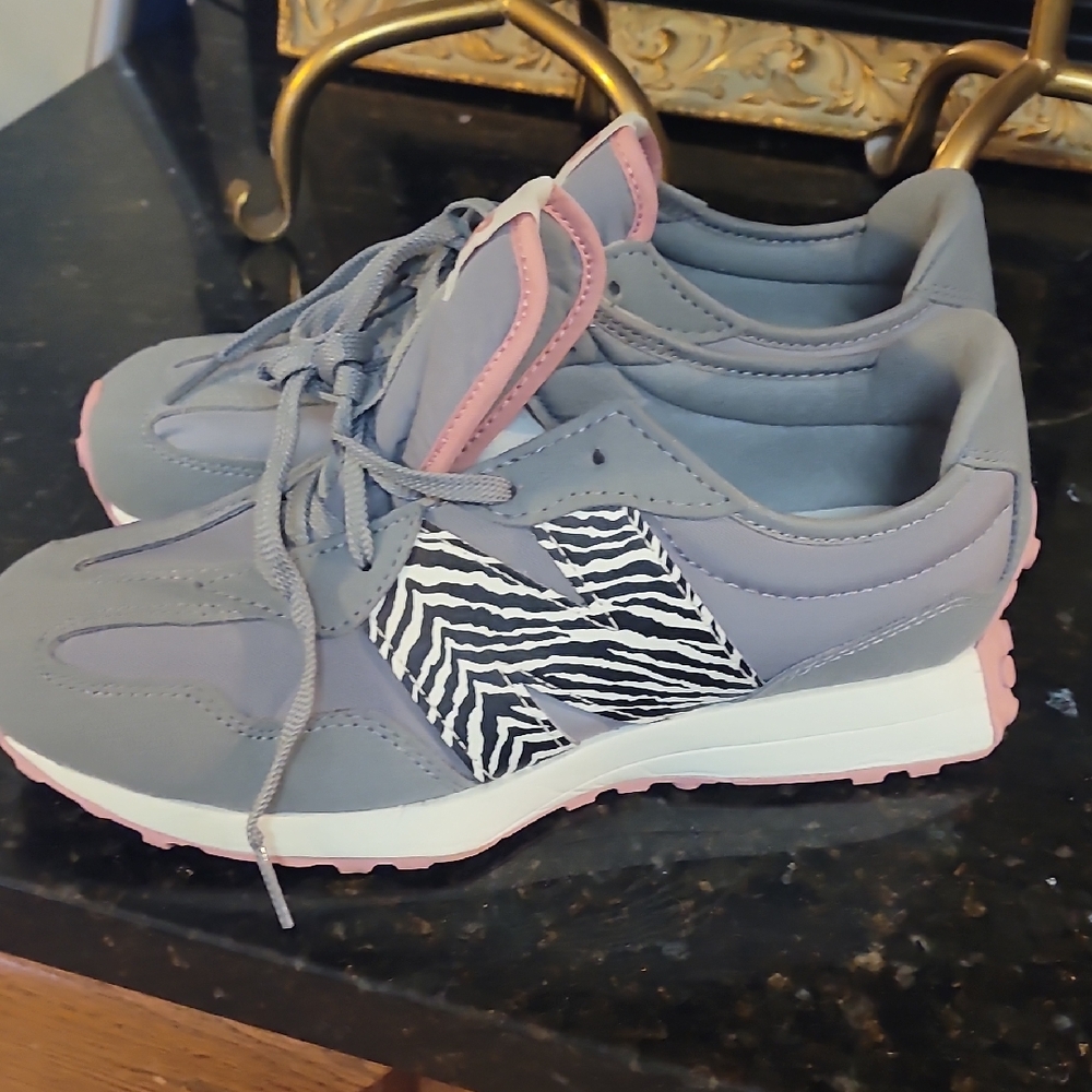 New Balance Gray and Pink Sneakers with Zebra Print